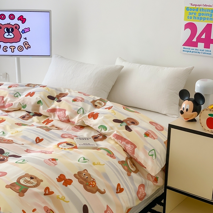 91家纺网 家纺一手货源 找家纺 窝米 2024新款韩国设计师卡通手绘单品被套系列 大狮子