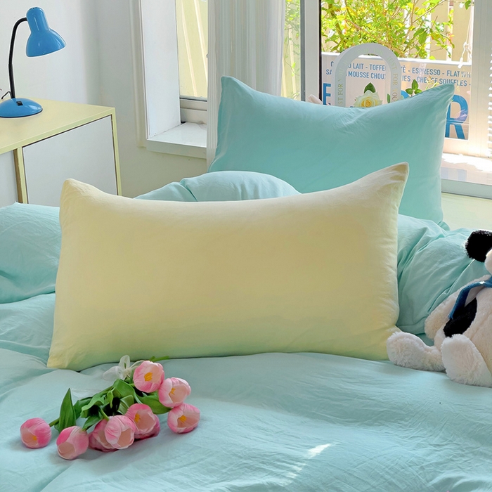 91家纺网 家纺一手货源 找家纺 森璐家纺 2024新款1ins风水洗棉四件套纯色四件套混搭素色四件套（二） 混搭-水绿黄