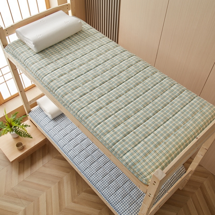 91家纺网 家纺一手货源 找家纺 祁恋婷家居 2024新款全棉水洗棉棉花床褥床垫【床垫遮盖物】系列-学生款 绿小格