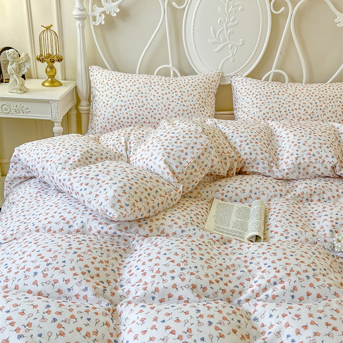 91家纺网 家纺一手货源 找家纺 麒豆豆 2024新款全棉双层纱四件套花间-粉