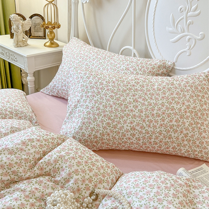 91家纺网 家纺一手货源 找家纺 麒豆豆 2024新款全棉双层纱四件套樱花-粉