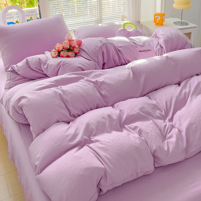 91家纺网 家纺一手货源 找家纺 森璐家纺 2024新款1ins风水洗棉四件套纯色四件套混搭素色四件套（二） 紫色