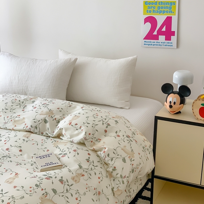 91家纺网 家纺一手货源 找家纺 窝米 2024新款韩国设计师卡通手绘单品被套系列 月德兔