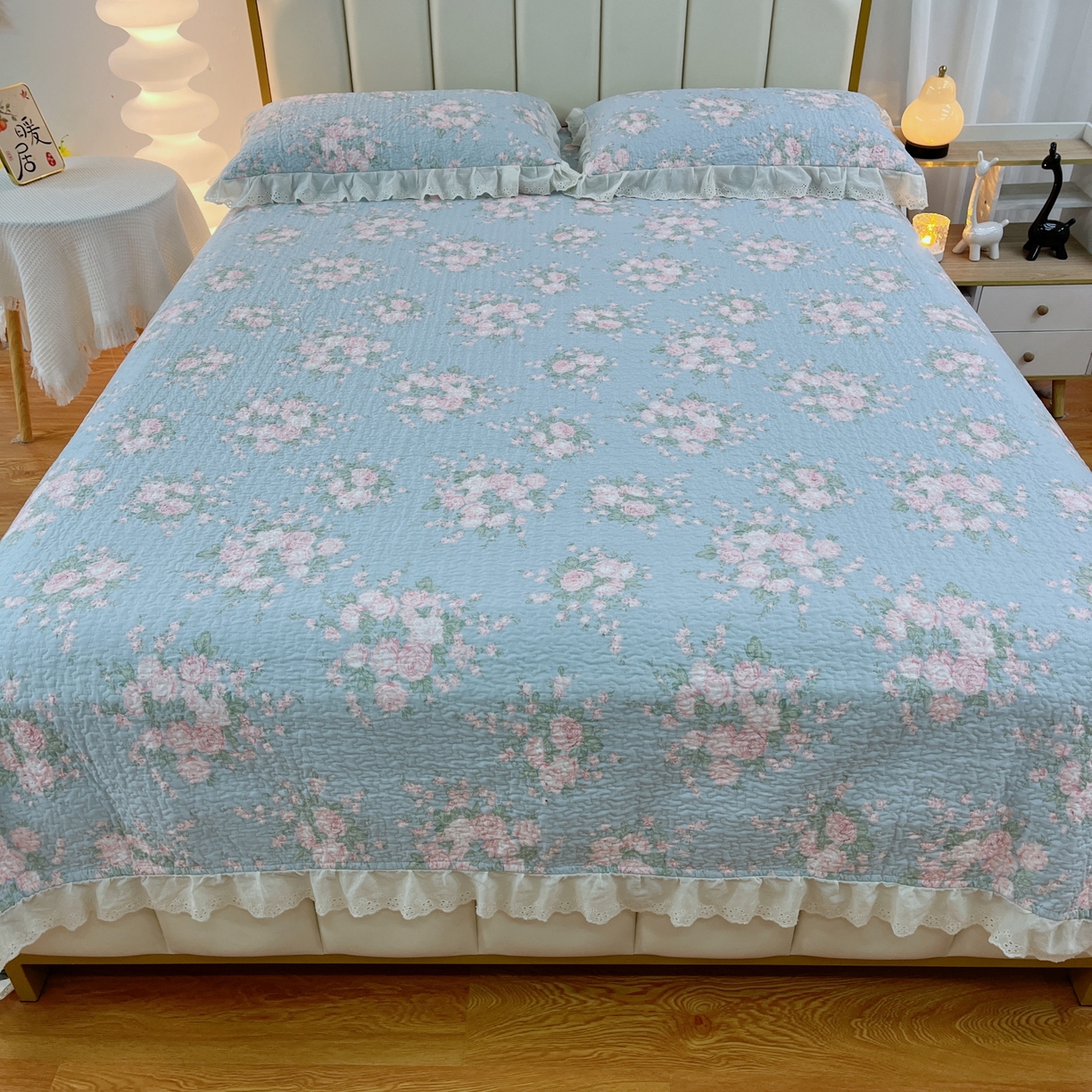 91家纺网 家纺一手货源 找家纺 暖居 2024新款砂洗棉花被套全棉床盖四件套绗缝夹棉纯棉床盖三件套 苏里南