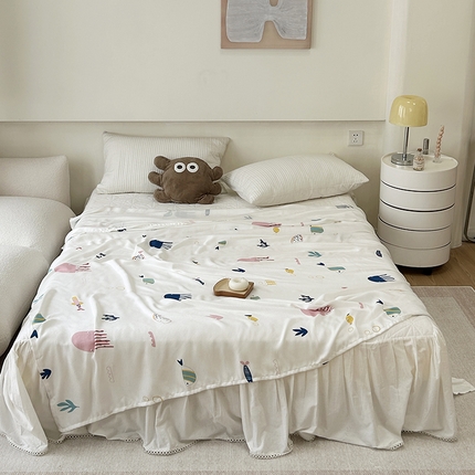 91家纺网 家纺一手货源 找家纺 （总）麻依 2024新款竹纤维印花款毛巾被冷感毯子夏凉被盖毯