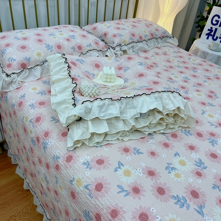 91家纺网 家纺一手货源 找家纺 （总）暖居 2024新款韩系大花边夏被砂洗棉花床盖四件套可机洗+同款纯棉被套