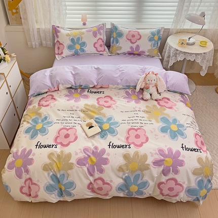 乐童家纺 2024新款直播爆款13070纯棉印花吊边款一字绣四件套第六波 花韵色彩