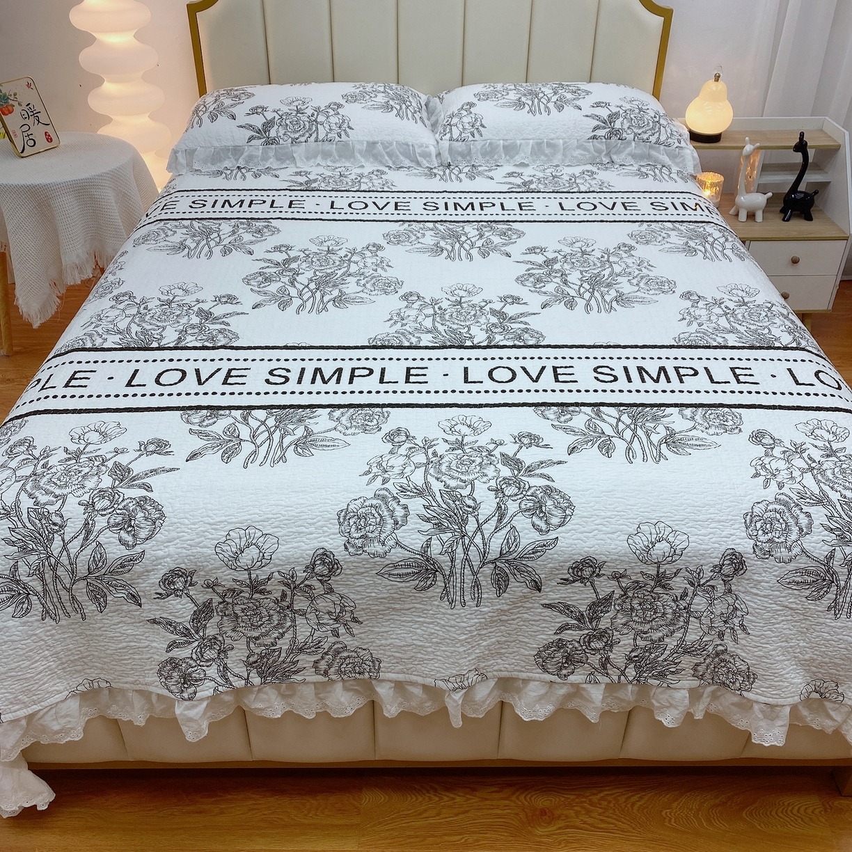 91家纺网 家纺一手货源 找家纺 暖居 2024新款砂洗棉花被套全棉床盖四件套绗缝夹棉纯棉床盖三件套 晨暮间