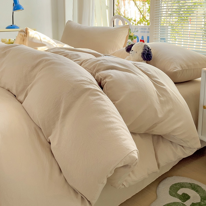 91家纺网 家纺一手货源 找家纺 森璐家纺 2024新款1ins风水洗棉四件套纯色四件套混搭素色四件套（二） 浅驼色