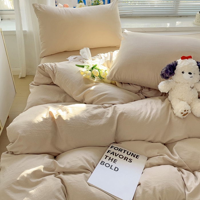 91家纺网 家纺一手货源 找家纺 森璐家纺 2024新款1ins风水洗棉四件套纯色四件套混搭素色四件套（二） 浅驼色