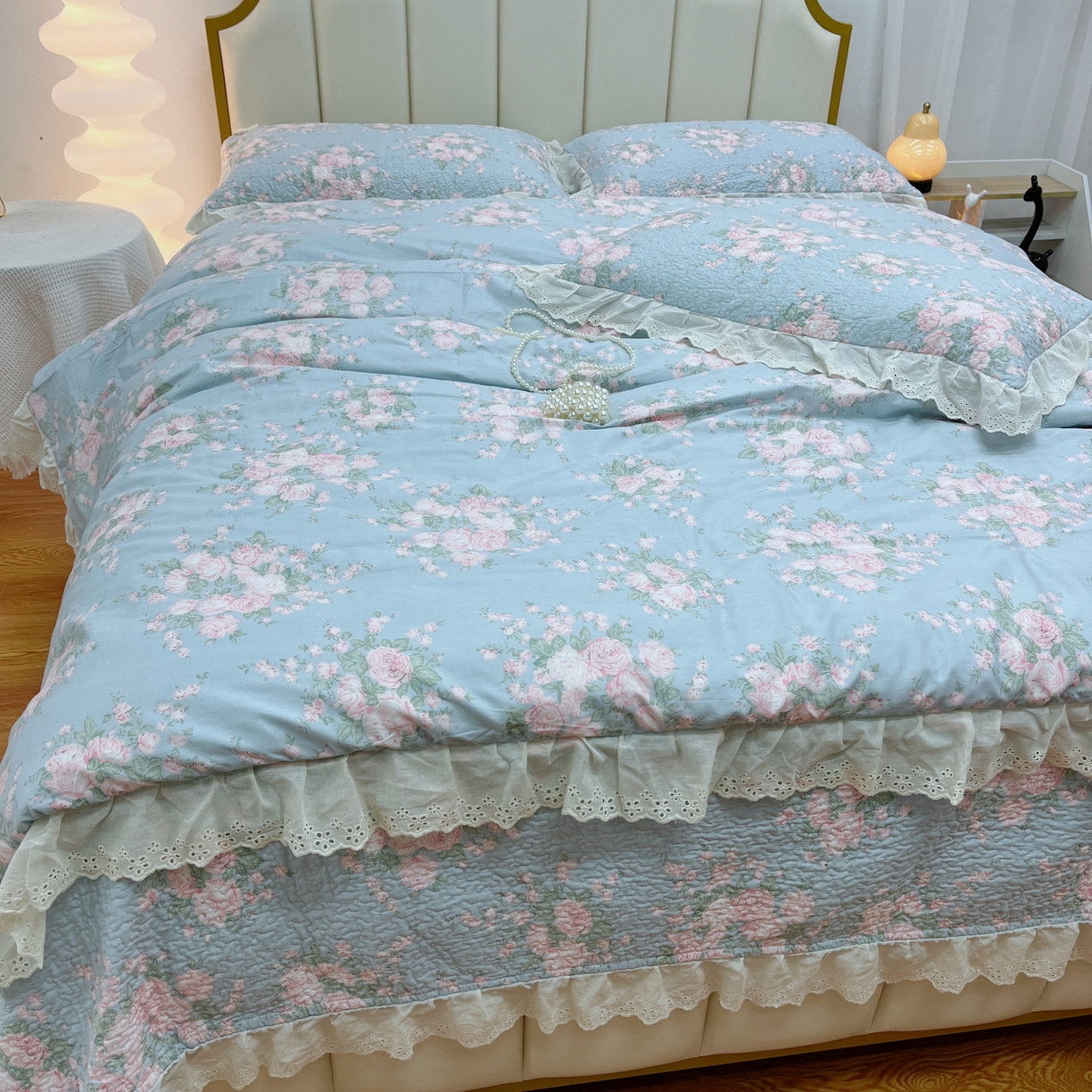 91家纺网 家纺一手货源 找家纺 暖居 2024新款砂洗棉花被套全棉床盖四件套绗缝夹棉纯棉床盖三件套 苏里南