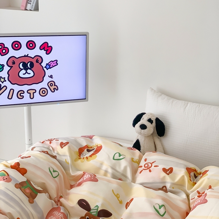 91家纺网 家纺一手货源 找家纺 窝米 2024新款韩国设计师卡通手绘单品被套系列 大狮子