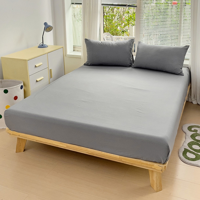 91家纺网 家纺一手货源 找家纺 森璐家纺2024新款1水洗棉单床笠系列  浅灰色