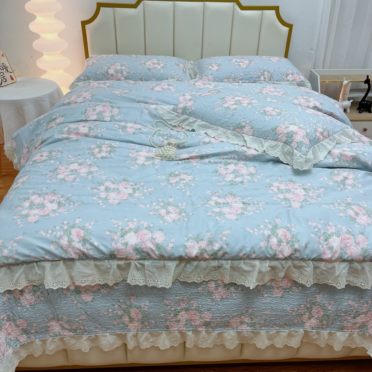 91家纺网 家纺一手货源 找家纺 暖居 2024新款砂洗棉花被套全棉床盖四件套绗缝夹棉纯棉床盖三件套 苏里南