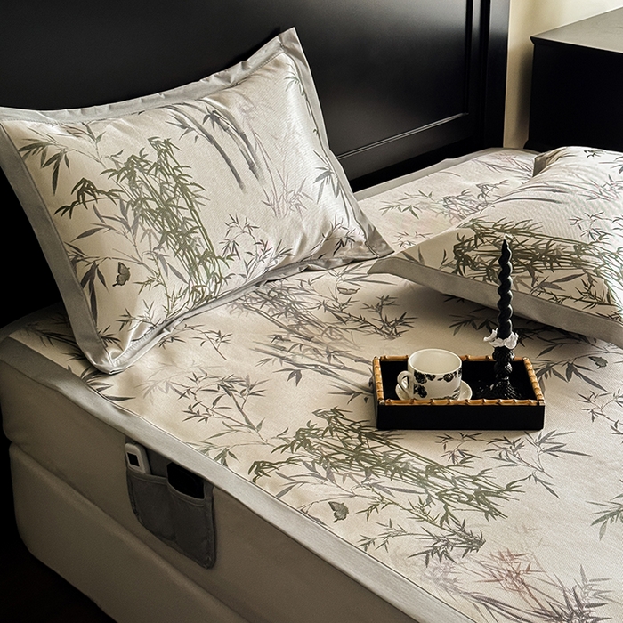 91家纺网 家纺一手货源 找家纺 圆岛家纺 2024新款900D复古手绘系列冰丝凉席 夏竹