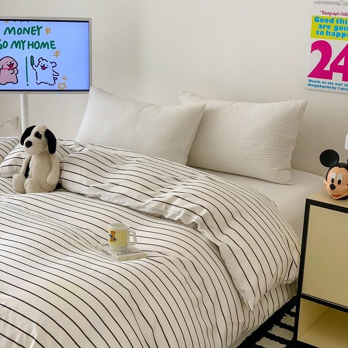 91家纺网 家纺一手货源 找家纺 窝米 2024新款韩国设计师卡通手绘单品被套系列 摩德尔