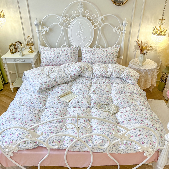 91家纺网 家纺一手货源 找家纺 麒豆豆 2024新款全棉双层纱四件套花千朵