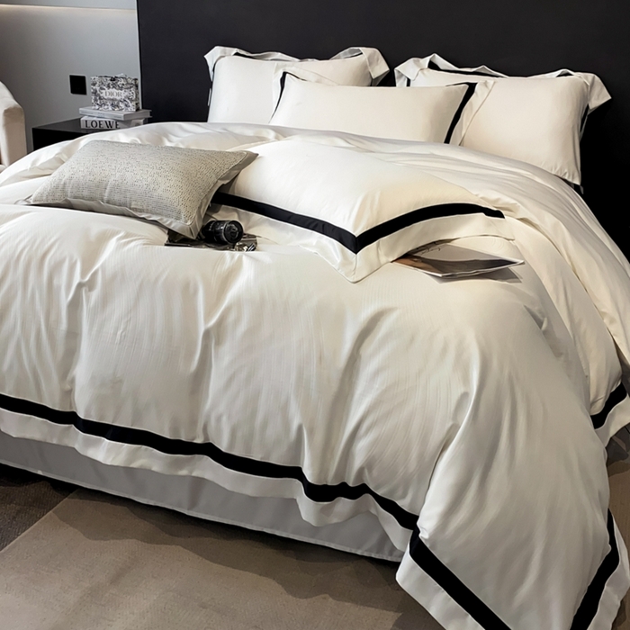 91家纺网 家纺一手货源 找家纺 遇见家居生活馆 2024新款贡缎压花水洗真丝四件套 秋水-奶昔白