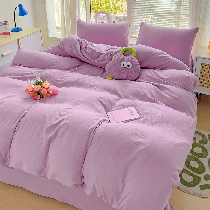 91家纺网 家纺一手货源 找家纺 森璐家纺 2024新款1ins风水洗棉四件套纯色四件套混搭素色四件套（二） 紫色