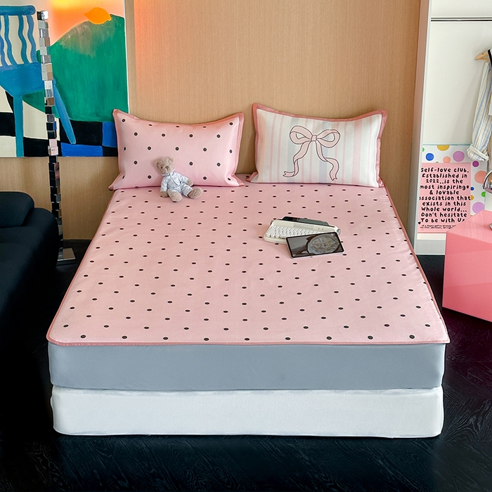 91家纺网 家纺一手货源 找家纺 昔可家纺 2024床笠款冰藤席波点大版枕套系列 粉波点