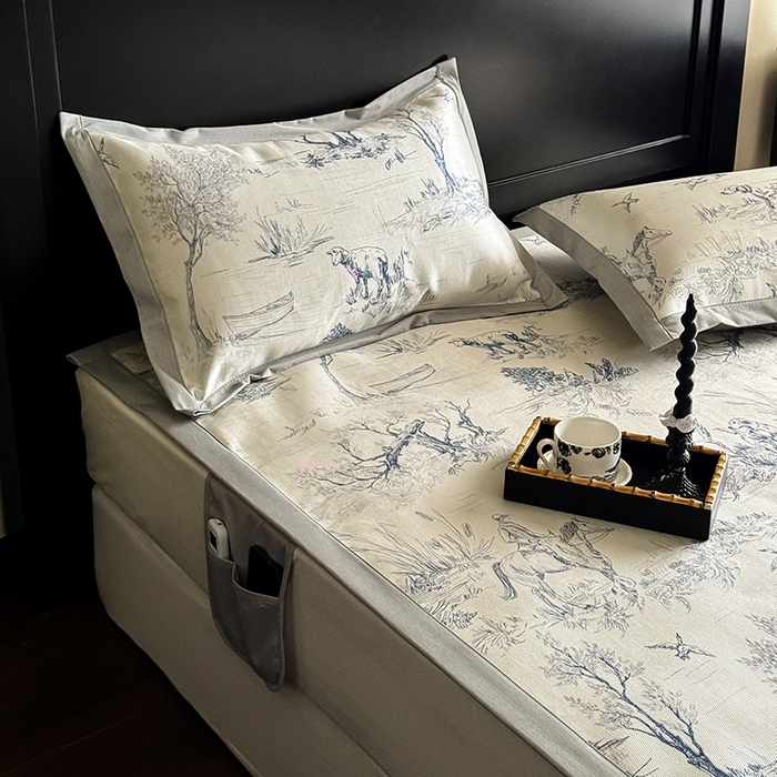 91家纺网 家纺一手货源 找家纺 （总）圆岛家纺 2024新款900D复古手绘系列冰丝凉席