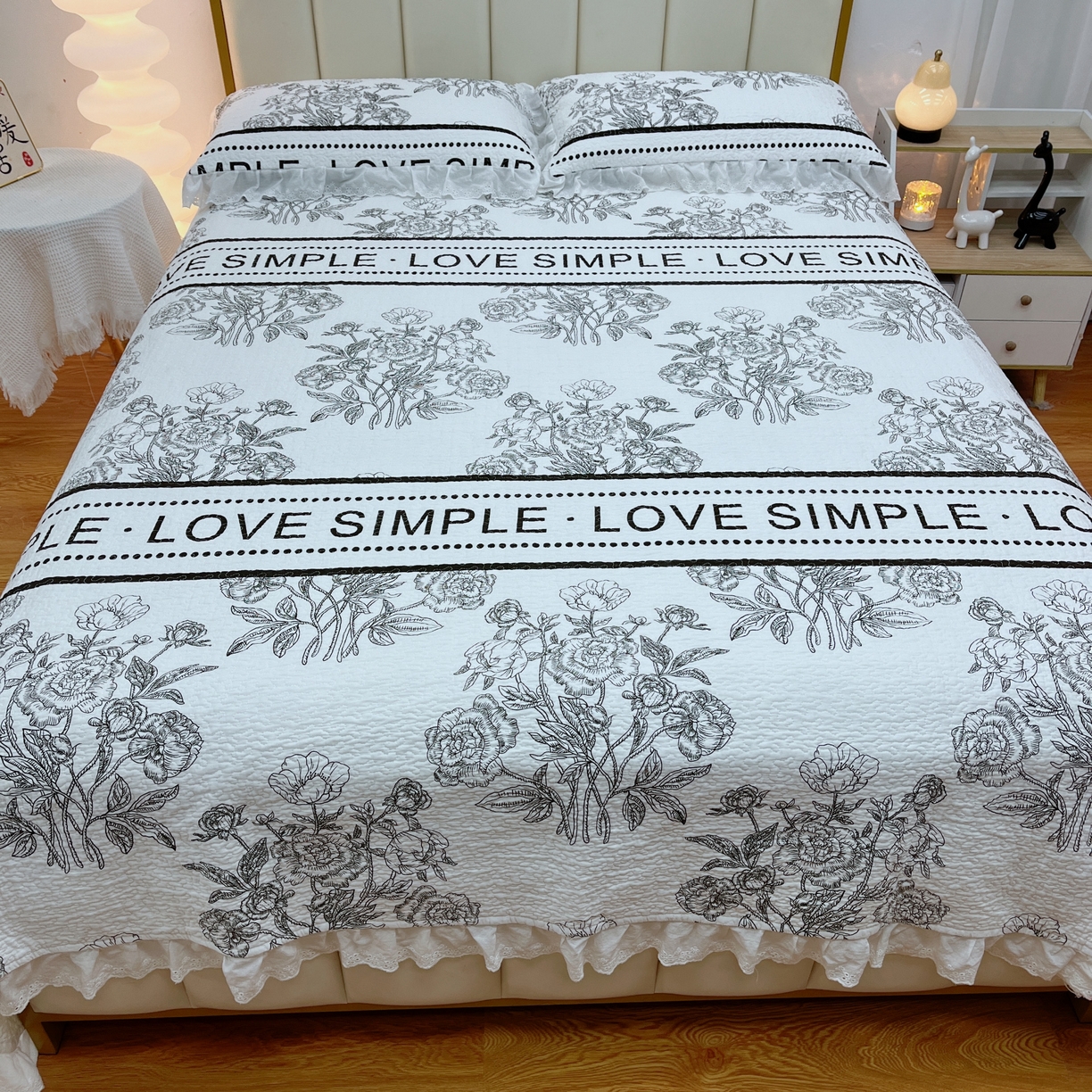 91家纺网 家纺一手货源 找家纺 暖居 2024新款砂洗棉花被套全棉床盖四件套绗缝夹棉纯棉床盖三件套 晨暮间