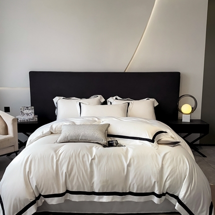 91家纺网 家纺一手货源 找家纺 遇见家居生活馆 2024新款贡缎压花水洗真丝四件套 秋水-奶昔白