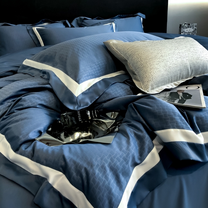 91家纺网 家纺一手货源 找家纺 遇见家居生活馆 2024新款贡缎压花水洗真丝四件套 宝利格-宾利蓝