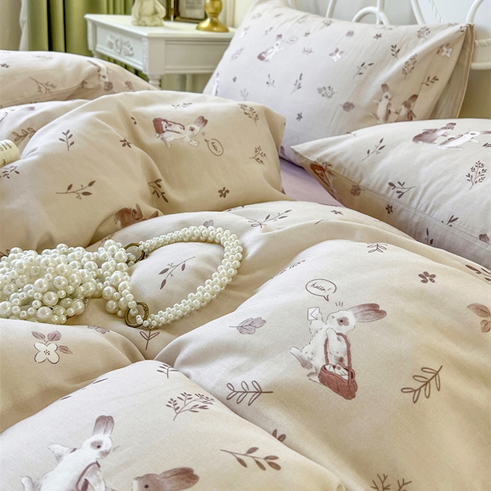 91家纺网 家纺一手货源 找家纺 麒豆豆 2024新款全棉双层纱四件套背包兔