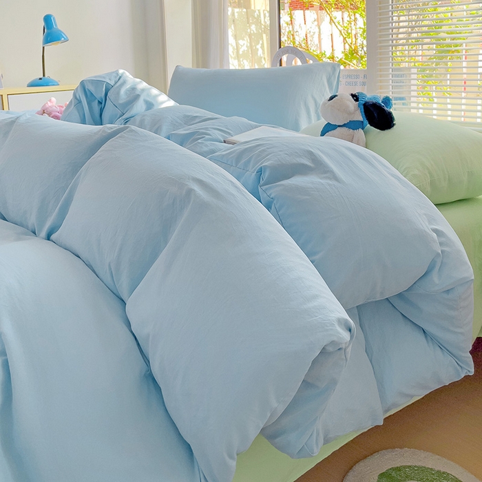 91家纺网 家纺一手货源 找家纺 森璐家纺 2024新款1ins风水洗棉四件套纯色四件套混搭素色四件套（二） 混搭-浅蓝藻绿