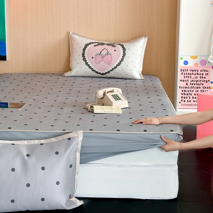 昔可家纺 2024床笠款冰藤席波点大版枕套系列 灰波点