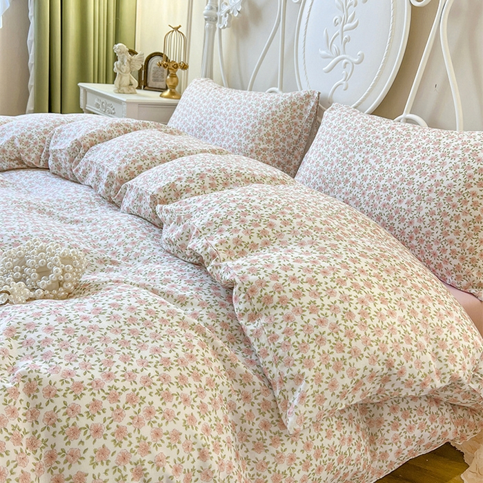 91家纺网 家纺一手货源 找家纺 麒豆豆 2024新款全棉双层纱四件套樱花-粉