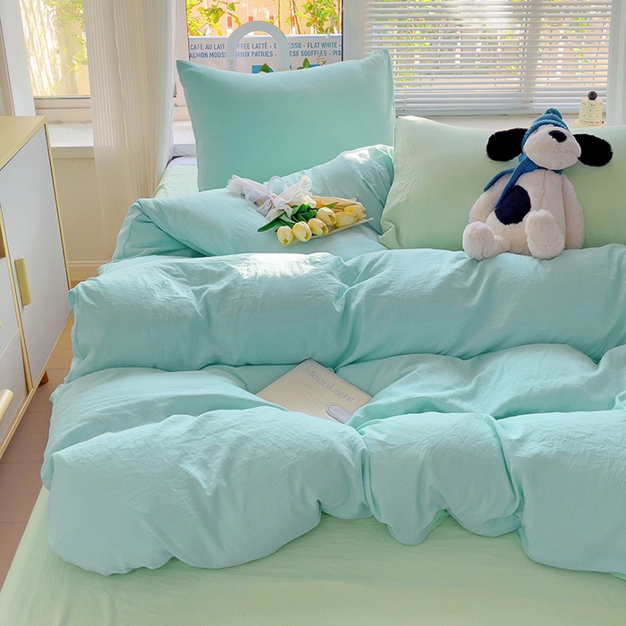 91家纺网 家纺一手货源 找家纺 森璐家纺 2024新款1ins风水洗棉四件套纯色四件套混搭素色四件套（二） 混搭-水绿藻绿