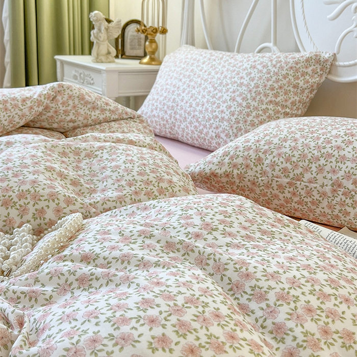 91家纺网 家纺一手货源 找家纺 麒豆豆 2024新款全棉双层纱四件套樱花-粉