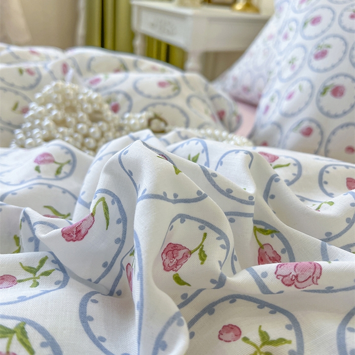 91家纺网 家纺一手货源 找家纺 麒豆豆 2024新款全棉双层纱四件套花千朵