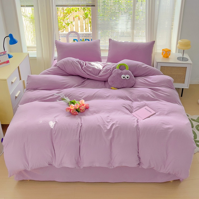 91家纺网 家纺一手货源 找家纺 森璐家纺 2024新款1ins风水洗棉四件套纯色四件套混搭素色四件套（二） 紫色