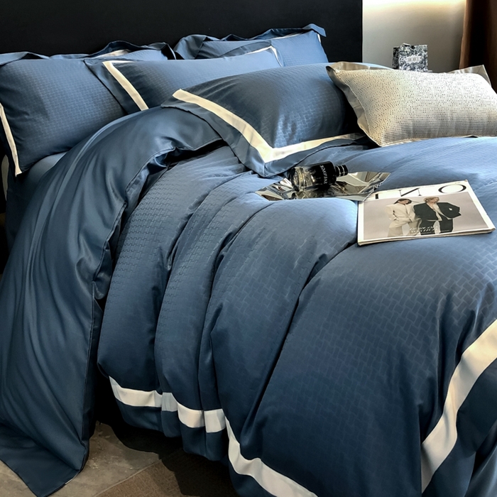 91家纺网 家纺一手货源 找家纺 遇见家居生活馆 2024新款贡缎压花水洗真丝四件套 宝利格-宾利蓝