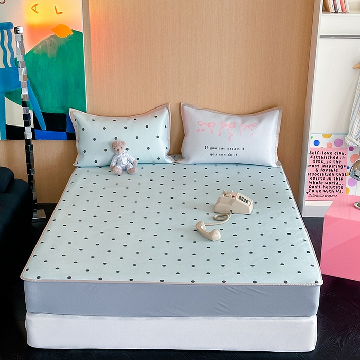 91家纺网 家纺一手货源 找家纺 昔可家纺 2024床笠款冰藤席波点大版枕套系列 蓝波点