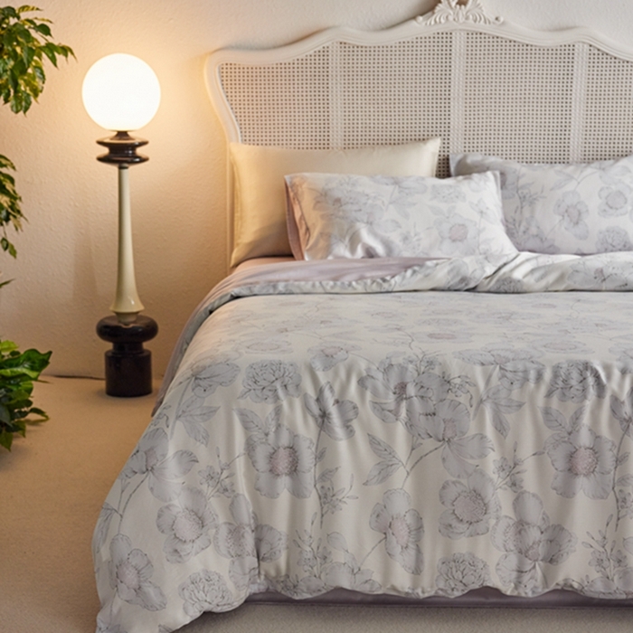 91家纺网 家纺一手货源 找家纺 时年家纺 2024春夏新品莱赛尔天丝印花四件套 幽兰