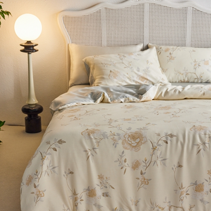 91家纺网 家纺一手货源 找家纺 时年家纺 2024春夏新品莱赛尔天丝印花四件套 妍艺