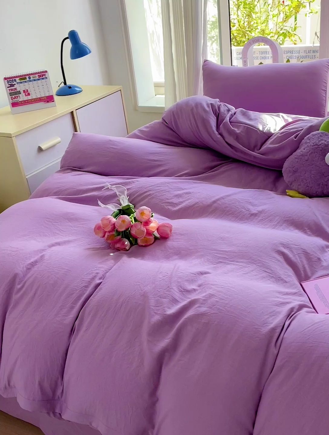 91家纺网 家纺一手货源 找家纺 森璐家纺 2024新款1ins风水洗棉四件套纯色四件套混搭素色四件套（二） 紫色