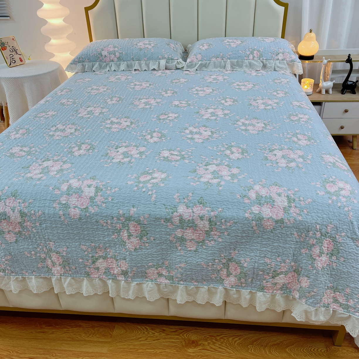 91家纺网 家纺一手货源 找家纺 暖居 2024新款砂洗棉花被套全棉床盖四件套绗缝夹棉纯棉床盖三件套 苏里南