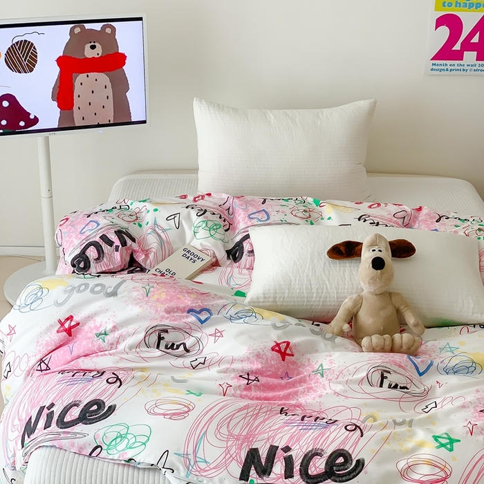 91家纺网 家纺一手货源 找家纺 窝米 2024新款韩国设计师卡通手绘单品被套系列 浅梦空间