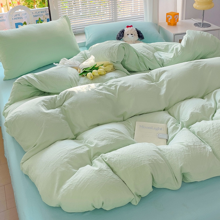 91家纺网 家纺一手货源 找家纺 森璐家纺 2024新款1ins风水洗棉四件套纯色四件套混搭素色四件套（二） 混搭-藻绿水绿