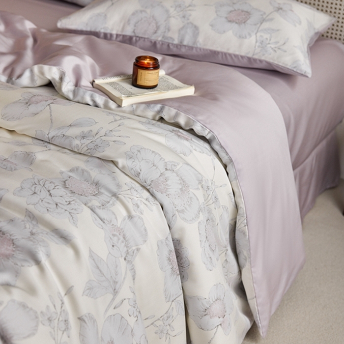 91家纺网 家纺一手货源 找家纺 时年家纺 2024春夏新品莱赛尔天丝印花四件套 幽兰