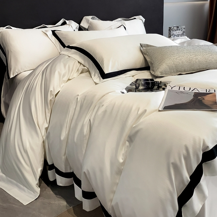 91家纺网 家纺一手货源 找家纺 遇见家居生活馆 2024新款贡缎压花水洗真丝四件套 秋水-奶昔白