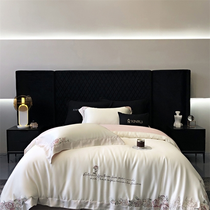 2024新款春夏100S高奢简约长绒棉四件套-棉洛克庄园 洛克庄园 -粉白