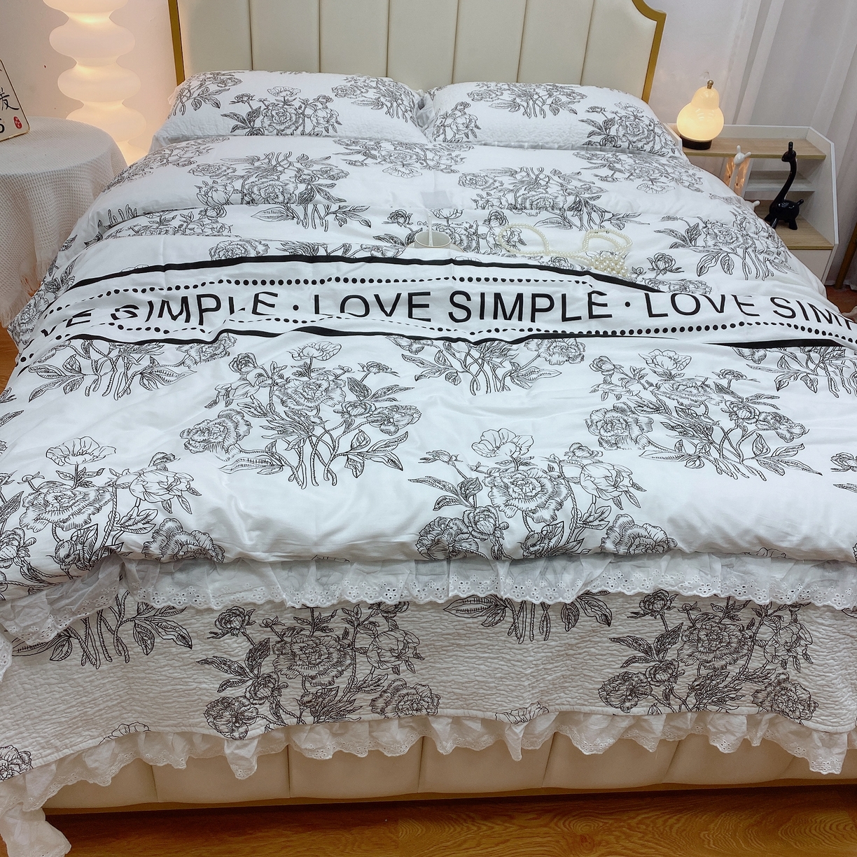 91家纺网 家纺一手货源 找家纺 暖居 2024新款砂洗棉花被套全棉床盖四件套绗缝夹棉纯棉床盖三件套 晨暮间