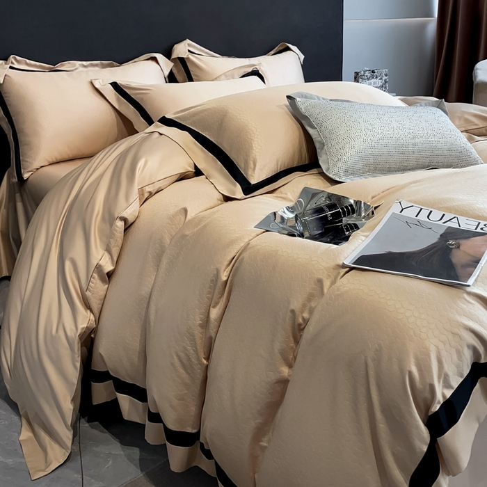 91家纺网 家纺一手货源 找家纺 遇见家居生活馆 2024新款贡缎压花水洗真丝四件套 碧莎-香槟