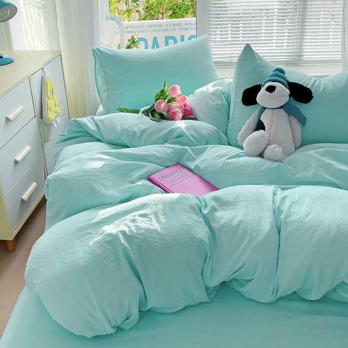 91家纺网 家纺一手货源 找家纺 森璐家纺 2024新款1ins风水洗棉四件套纯色四件套混搭素色四件套（二） 水绿色